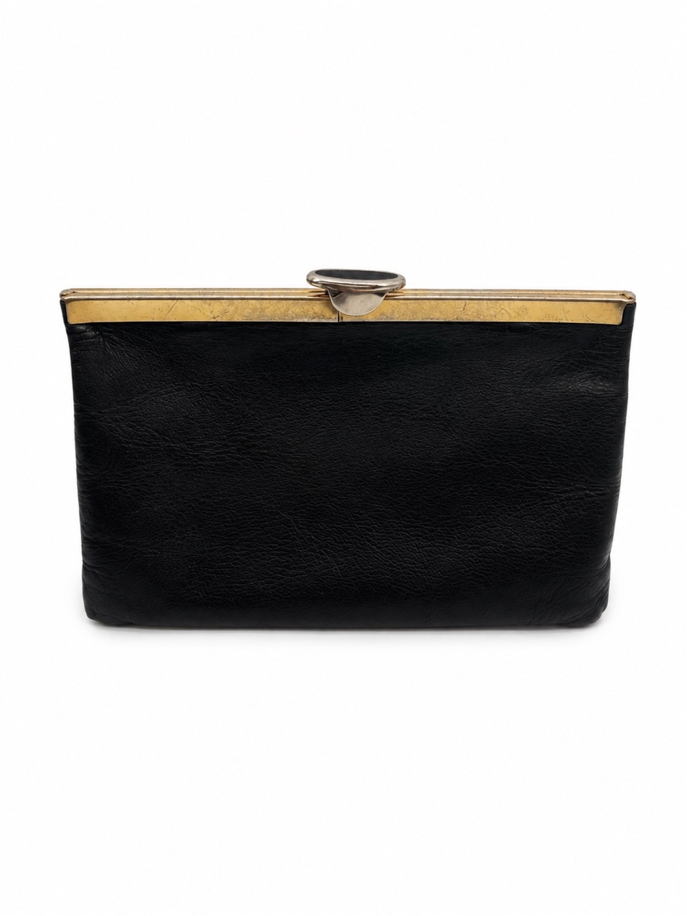 Vintage Deep Navy Blue Clutch Bag Faux Leather Gold Evening